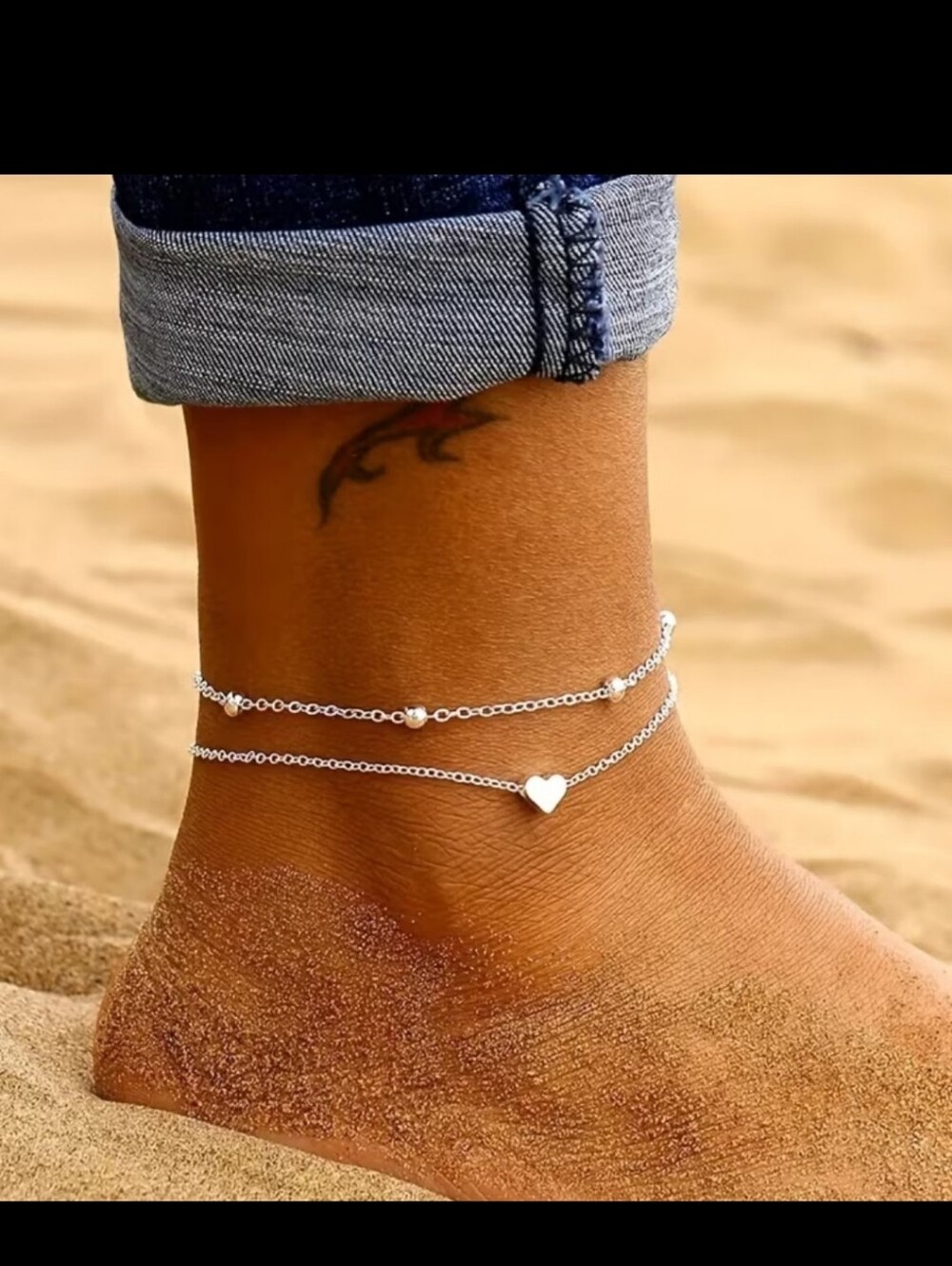 NWT* Silver Heart, Double Chained Anklet *NEW